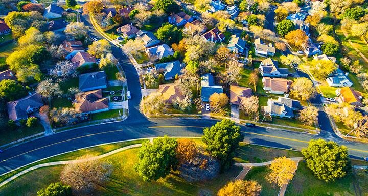 Aerial view of houses in a subdivision