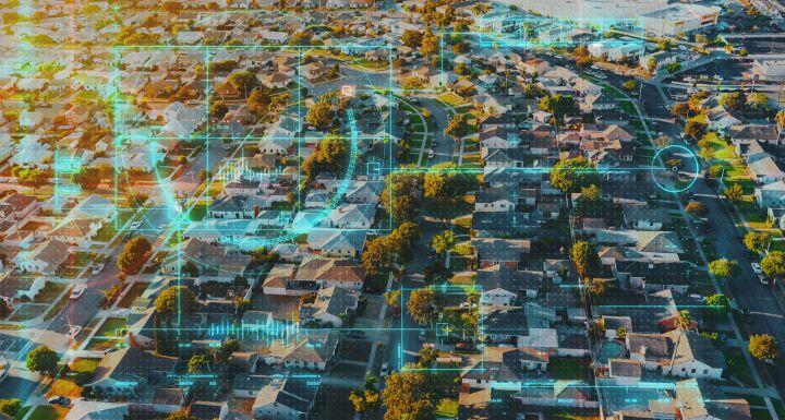 Aerial view of of a residential neighborhood