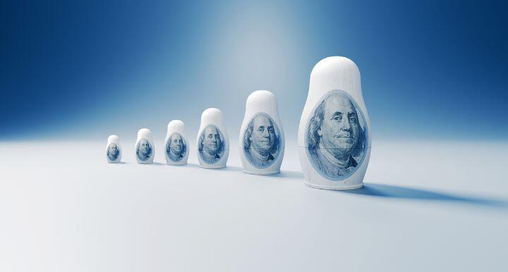 One Hundred American Dollar Bills Printed On Russian Nesting Dolls