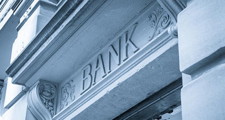 Close up shot of the word bank