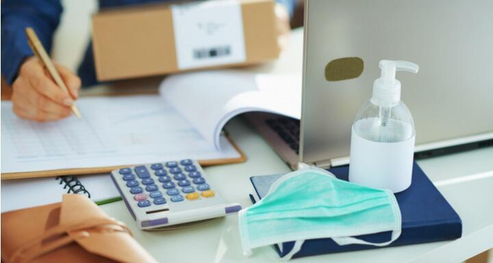 Medical mask on office desk