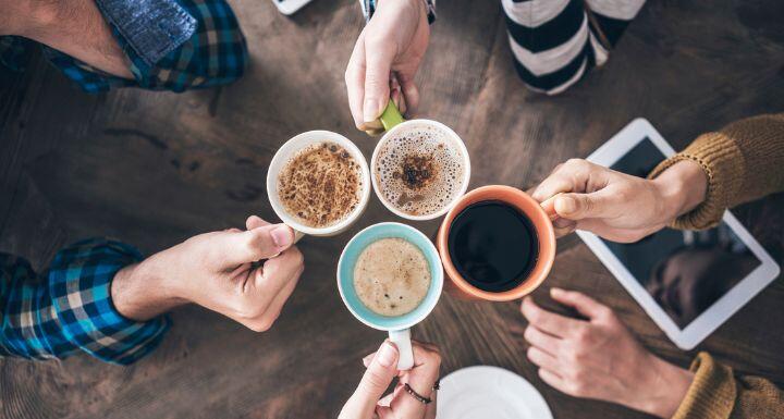 People drinking coffee high angle view