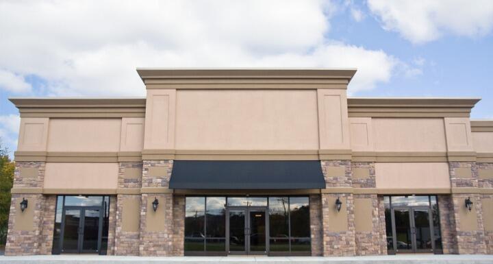 Front tan building facade of a retail store
