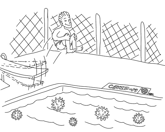 Cartoon of Man Jumping Into a Covid Pool